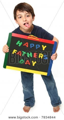 Glad dreng med Happy fars dag tegn