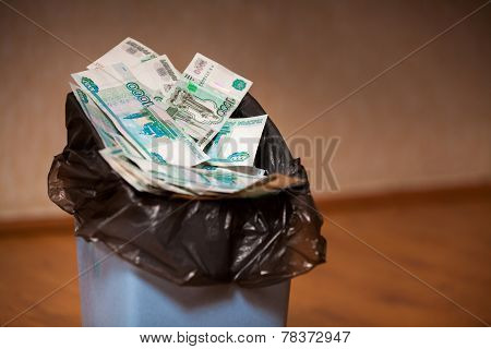 Rubles In Trash Bin