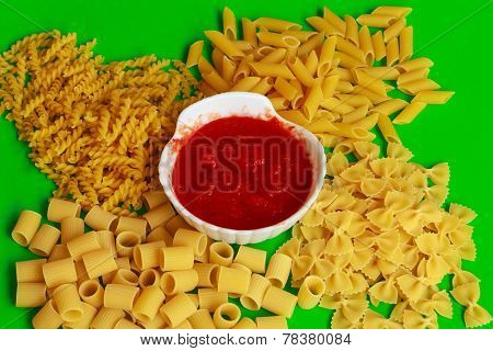 Different Shapes Of Pasta With Red Sauce