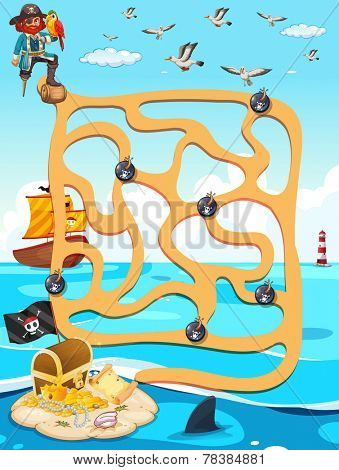 Illustration of a maze game with ocean view
