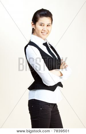 비즈니스 여자 웃 고.