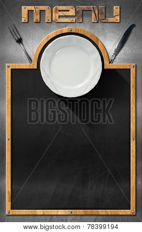 Blackboard With Plate And Cutlery