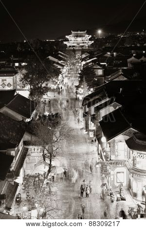 DALI, CHINA - DEC 5: Street view at night on December 5, 2014 in Dali, China. Dali is the ancient capital of Nanzhao in 8-9th centuries and Kingdom of Dali and major travel attractions in China.