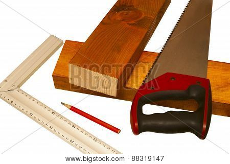 Two Sawn Boards And Tools