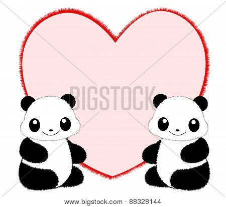 Panda Couple With Heart Frame