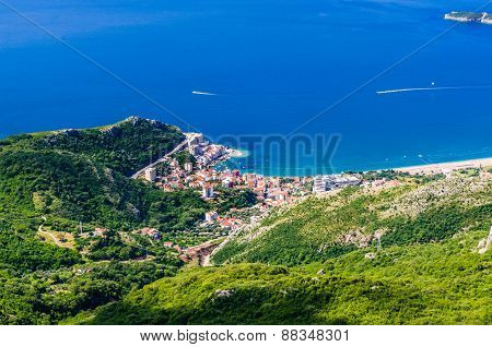 View On Mountain, Sea, Rafailovici In Montenegro