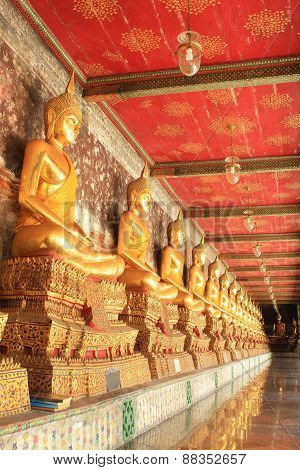 Meditation Buddha Statues In Wat Suthat, Thailand