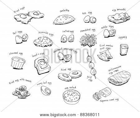Variety Egg Menu Hand Drawing Illustration