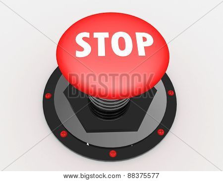 3d red stop button concept on white background