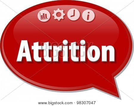Speech bubble dialog illustration of business term saying Attrition