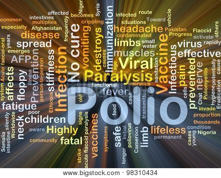 Background concept wordcloud illustration of polio glowing light
