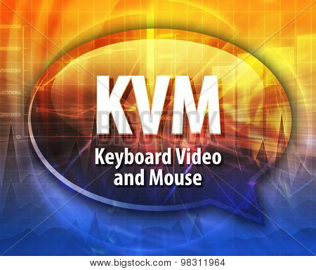 Speech bubble illustration of information technology acronym abbreviation term definition KVM Keyboard Video and Mouse