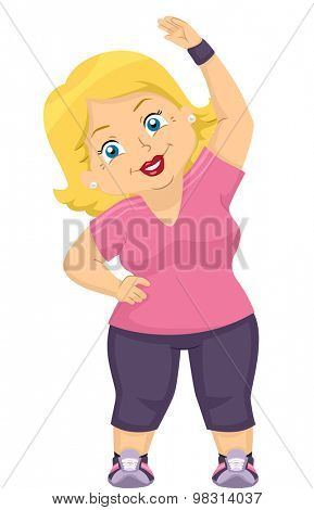 Illustration of an Elderly Woman Bending Her Neck While Exercising