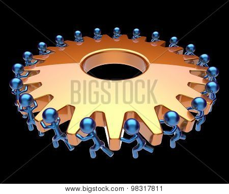 Partnership Teamwork Guy Characters Gearwheel Business
