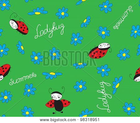 ladybugs with blue flowers