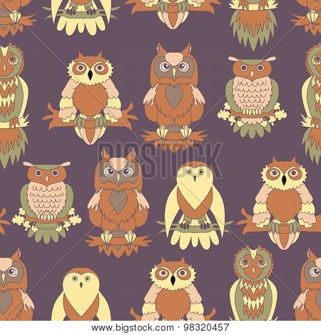 Cute owl seamless pattern.