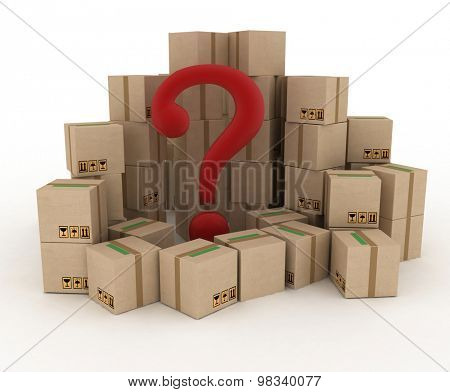 Box with question mark. 3d illustration isolated on white background.