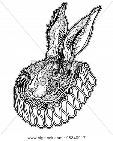 Tattoo with Rabbit in a jabot. vector illustration