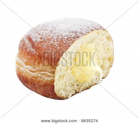 Velsmagende Doughnut med marmelade og Pouderd sukker