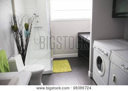 modern bathroom with shower in a house.