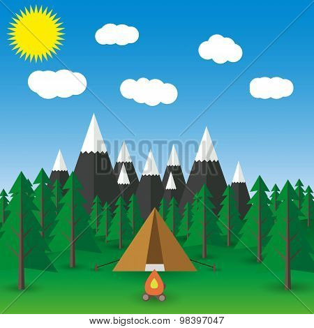 Summer  Landscape Vector Flat Illustration