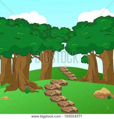 Forest scene with trail in the woods illustration vector