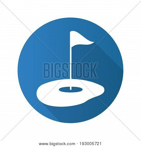 Golf course flat design long shadow glyph icon. Golf flagstick in hole. Vector silhouette illustration