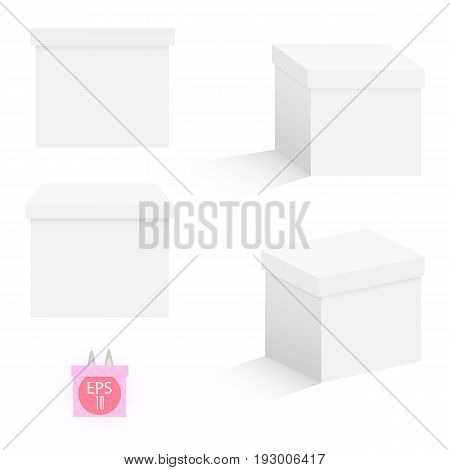 3d and isometric white box set. Vector template for design