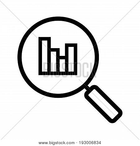 Statistics search linear icon. Thin line illustration. Magnifying glass with growth chart. Digital charts contour symbol. Vector isolated outline drawing