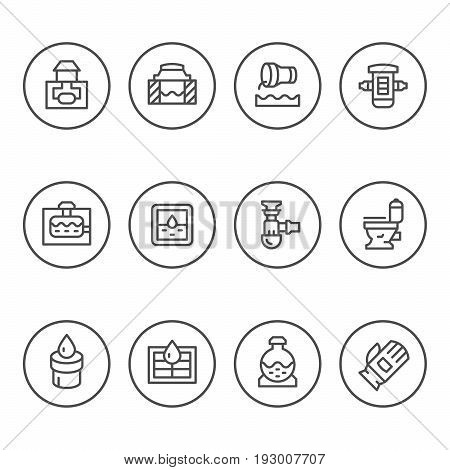 Set round line icons of sewerage isolated on white. Vector illustration