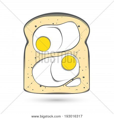 Vector stylized image of a slice of bread in a toast with fried fried eggs on it.