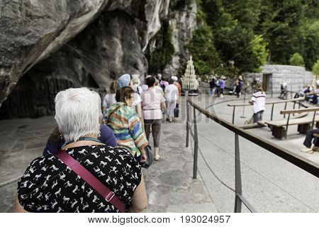 Lourdes, France - July 12, 2017: The Sanctuary Of Our Lady Of Lourdes, The Destination For Pilgrimag