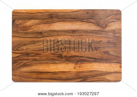 new rectangular wooden cutting board, top view, isolated