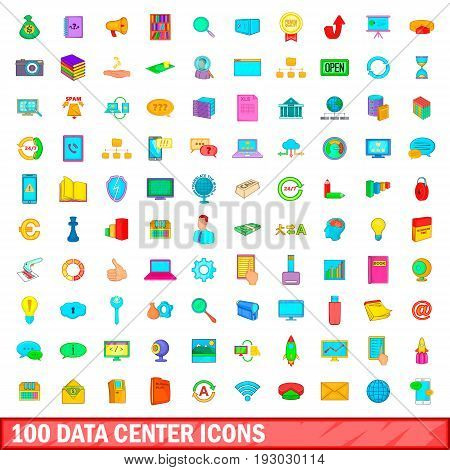 100 data center icons set in cartoon style for any design illustration