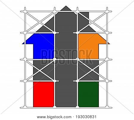 House repair.Vector image of scaffolding for building.House illustration.
