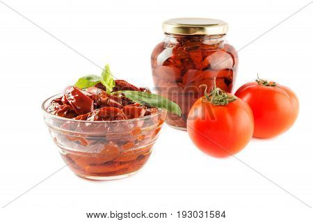 Italian Appetizer - Sundried Tomato In Bowl And Glass Jar