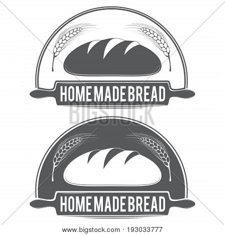 Vector stylized black-and-white logo for the bakery featuring wheat bread and a rolling pin.