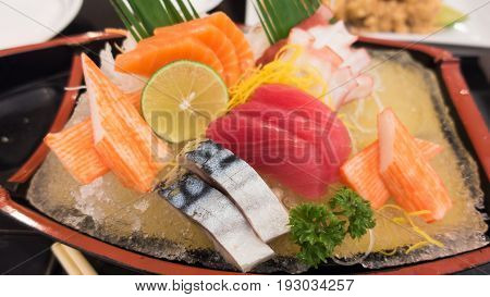 Japanese Sashimi Set On Boat Plate