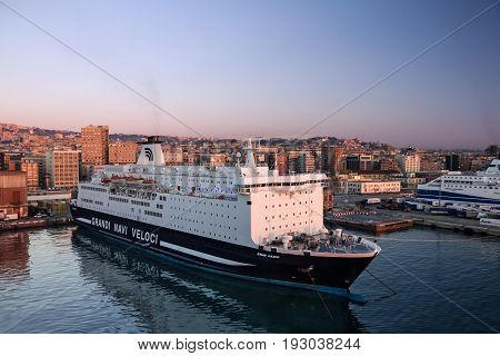Naples, Italy - May 2, 2017: Naples sea port, Italy. Passenger ship