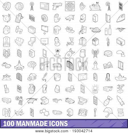 100 manmade icons set in outline style for any design vector illustration