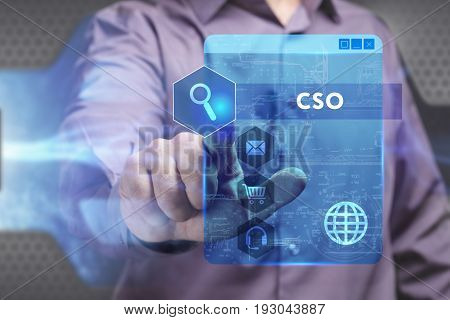 Business, Technology, Internet And Network Concept. Young Businessman Working On A Virtual Screen Of