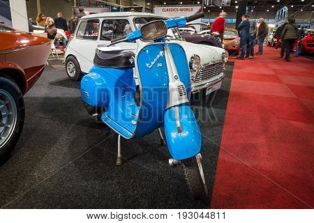 MAASTRICHT NETHERLANDS - JANUARY 15 2016: Scooter Vespa 50 Special 1974. International Exhibition InterClassics & Topmobiel 2016