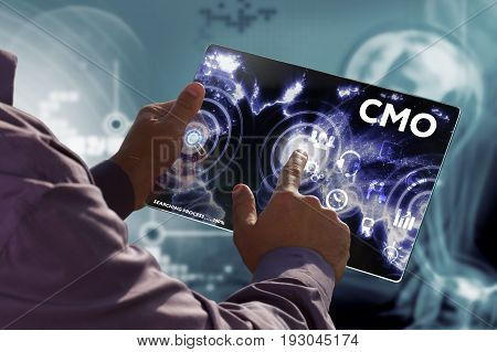 Business, Technology, Internet And Network Concept. Young Businessman Working On A Virtual Screen Of
