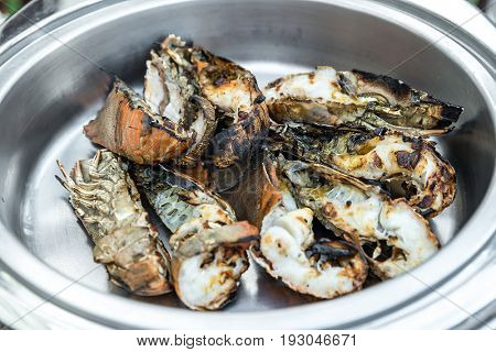 Fresh grilled rock lobster in buffet line