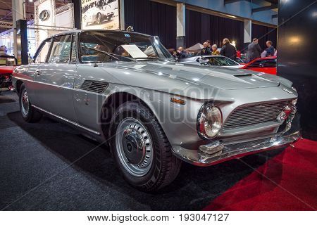 MAASTRICHT NETHERLANDS - JANUARY 15 2016: Luxurious coupe Iso Rivolta GT IR 300 1968. International Exhibition InterClassics & Topmobiel 2016