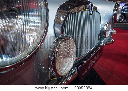 MAASTRICHT NETHERLANDS - JANUARY 15 2016: Fragment of a sports car Talbot-Lago T14 LS Special 1956. International Exhibition InterClassics & Topmobiel 2016