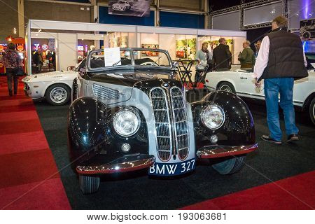 MAASTRICHT NETHERLANDS - JANUARY 15 2016: Vintage car BMW 327 Cabriolet 1939. International Exhibition InterClassics & Topmobiel 2016