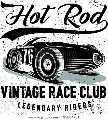 vintage race car for printing.vector old school race poster.retro race car set