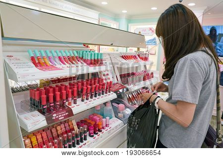 SEOUL, SOUTH KOREA - CIRCA MAY, 2017: goods on display at Etude House store in Seoul. 
