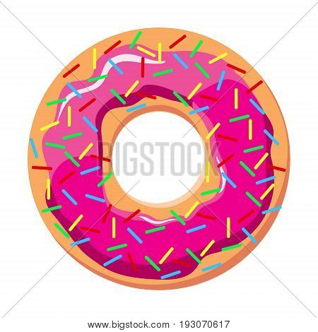Donut with Pink Frosting and Sprinkles - vector illustration